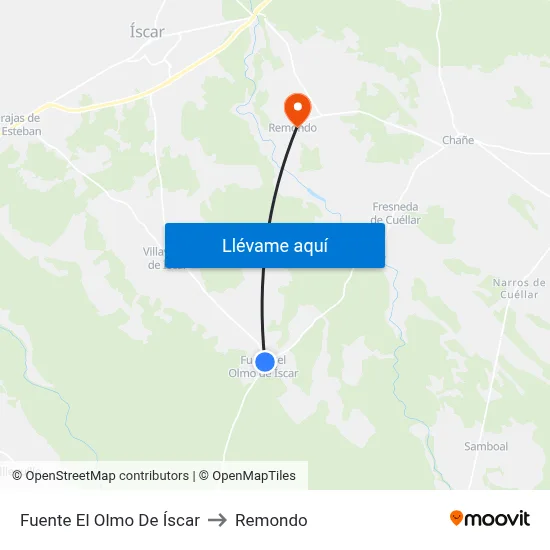 Fuente El Olmo De Íscar to Remondo map
