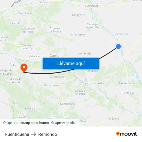 Fuentidueña to Remondo map