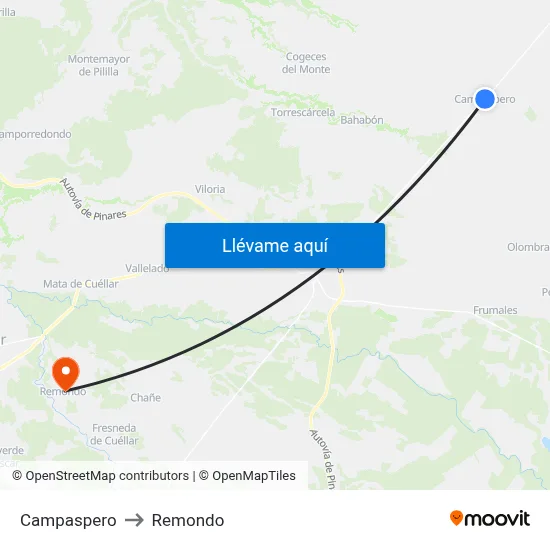 Campaspero to Remondo map