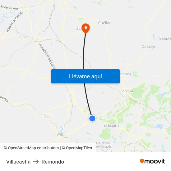 Villacastín to Remondo map