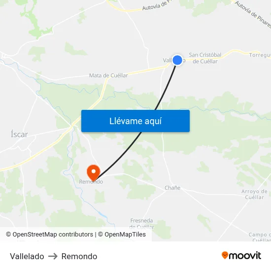Vallelado to Remondo map