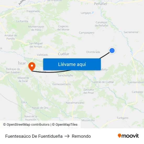 Fuentesaúco De Fuentidueña to Remondo map