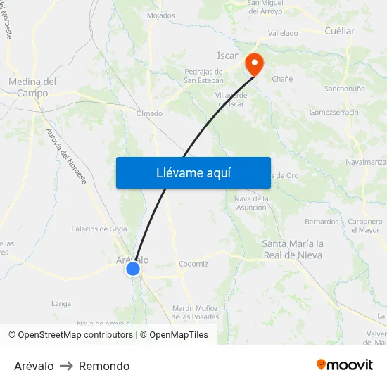 Arévalo to Remondo map