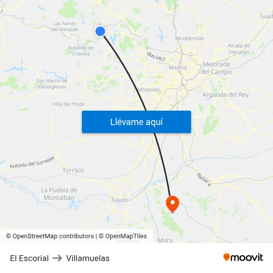 El Escorial to Villamuelas map