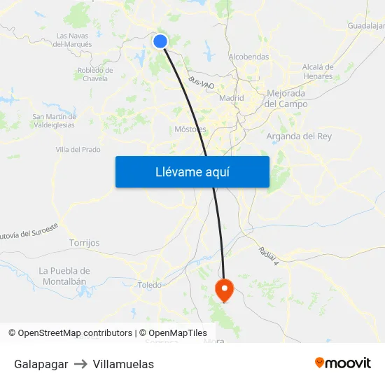 Galapagar to Villamuelas map