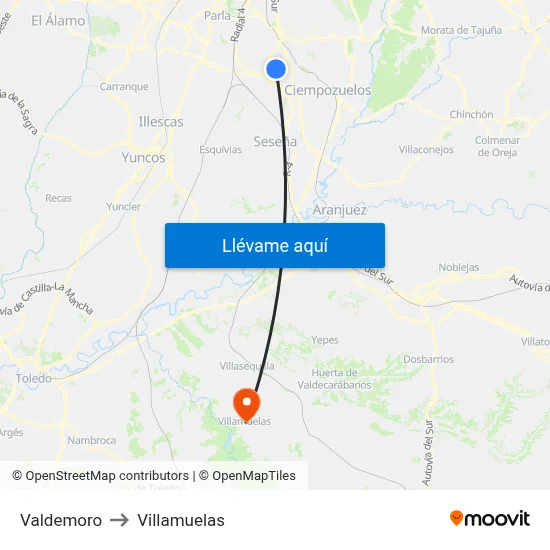 Valdemoro to Villamuelas map