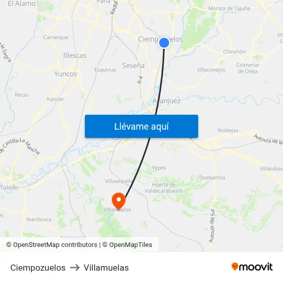 Ciempozuelos to Villamuelas map