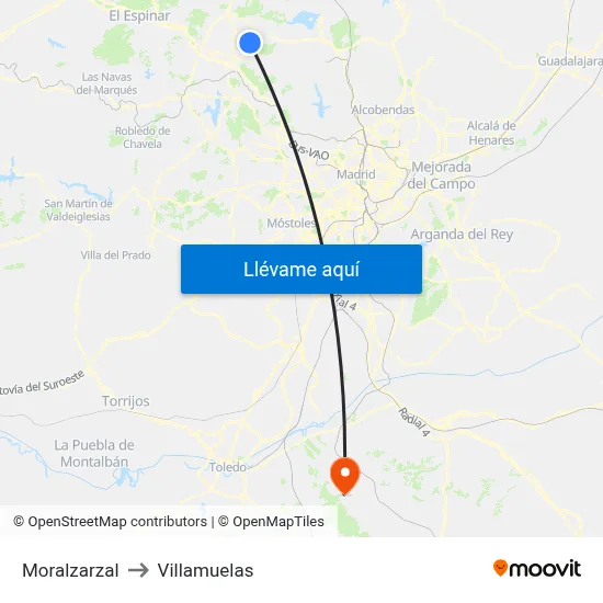 Moralzarzal to Villamuelas map