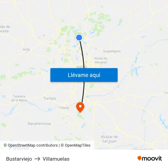 Bustarviejo to Villamuelas map