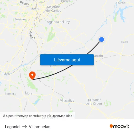 Leganiel to Villamuelas map