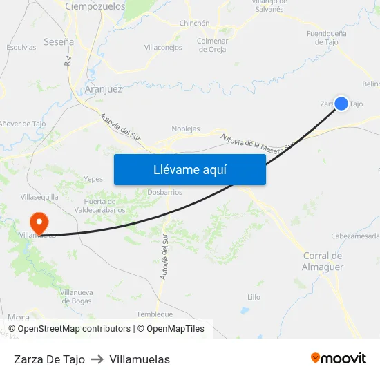 Zarza De Tajo to Villamuelas map