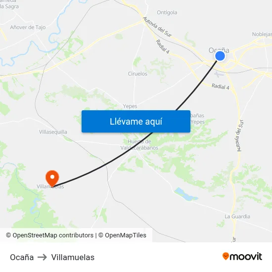 Ocaña to Villamuelas map