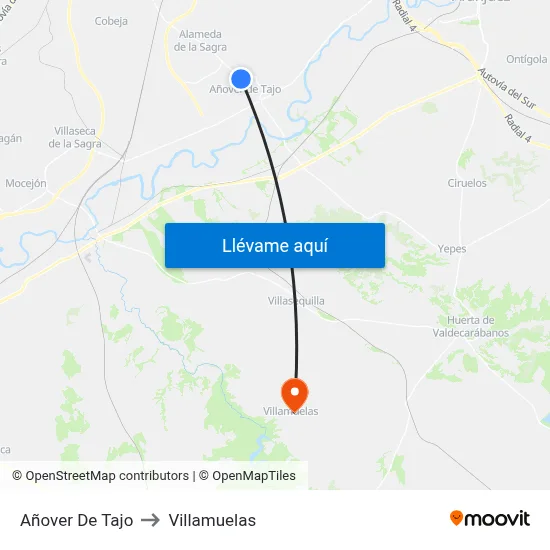 Añover De Tajo to Villamuelas map