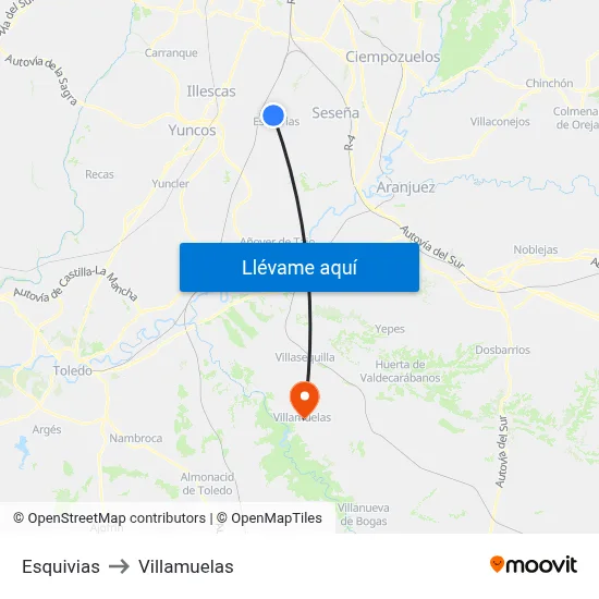 Esquivias to Villamuelas map