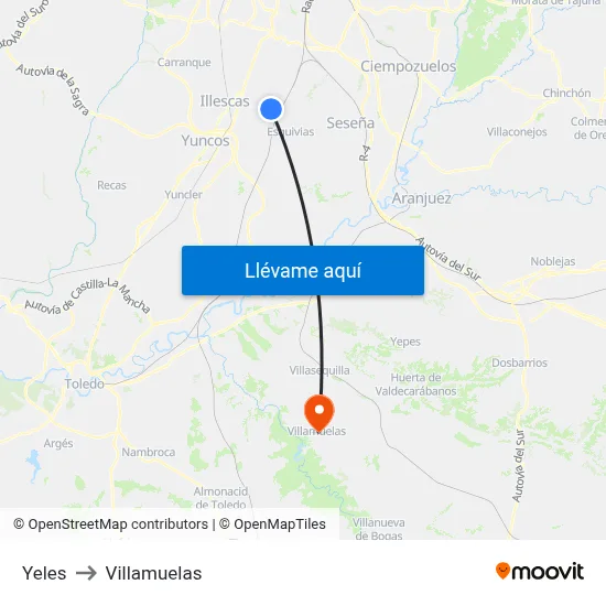 Yeles to Villamuelas map