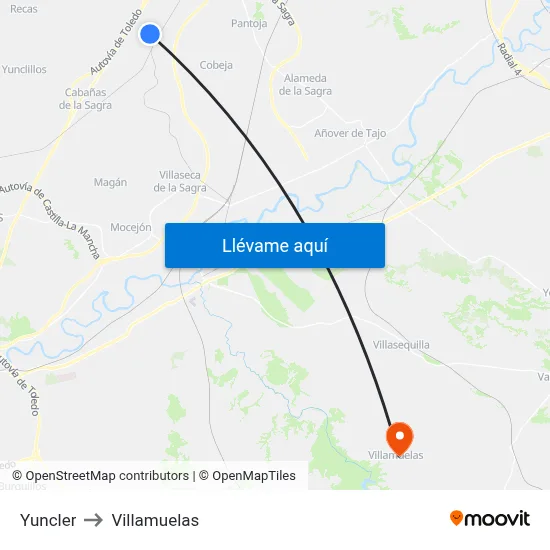 Yuncler to Villamuelas map