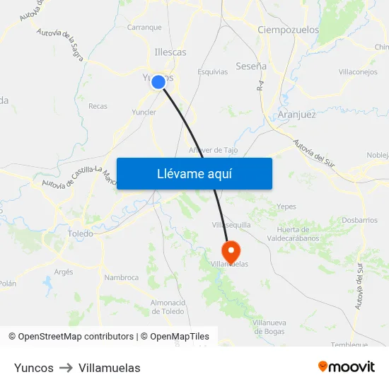 Yuncos to Villamuelas map