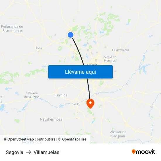 Segovia to Villamuelas map