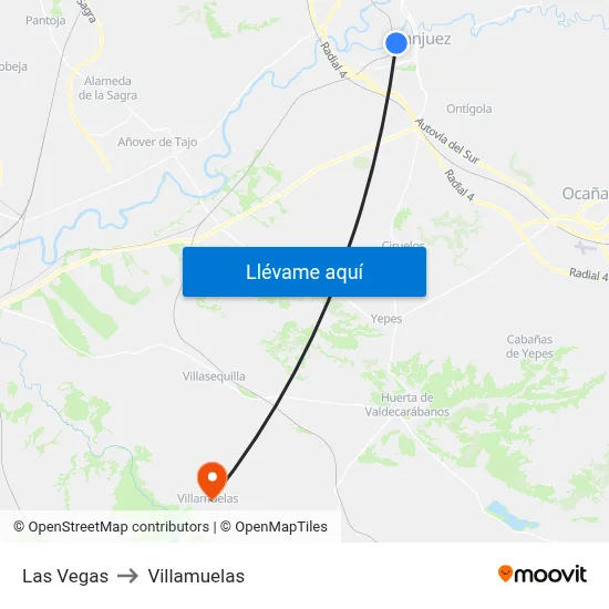 Las Vegas to Villamuelas map