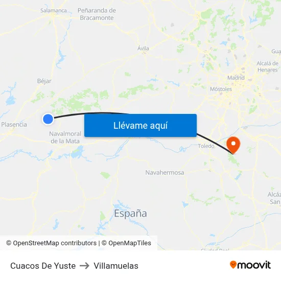 Cuacos De Yuste to Villamuelas map