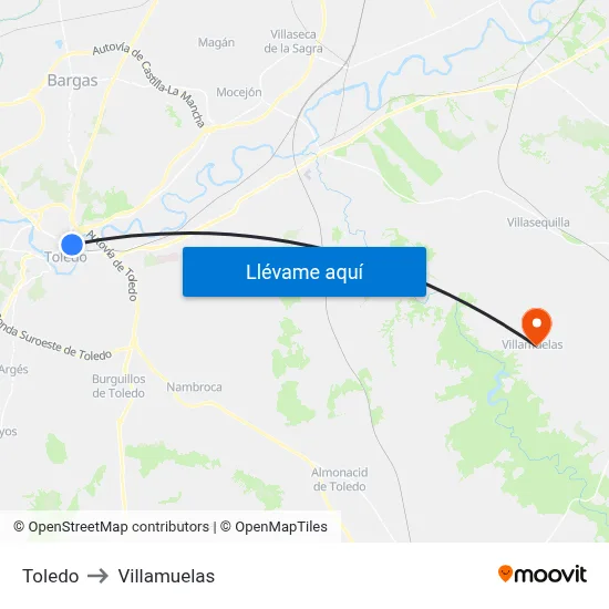 Toledo to Villamuelas map