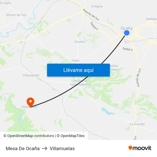 Mesa De Ocaña to Villamuelas map