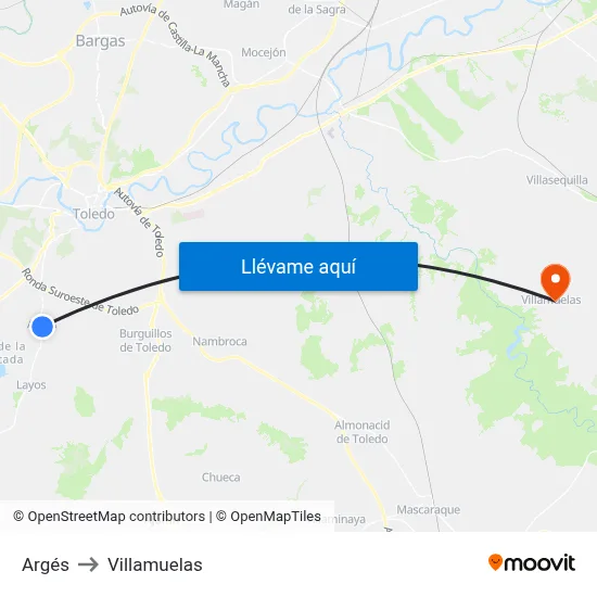 Argés to Villamuelas map