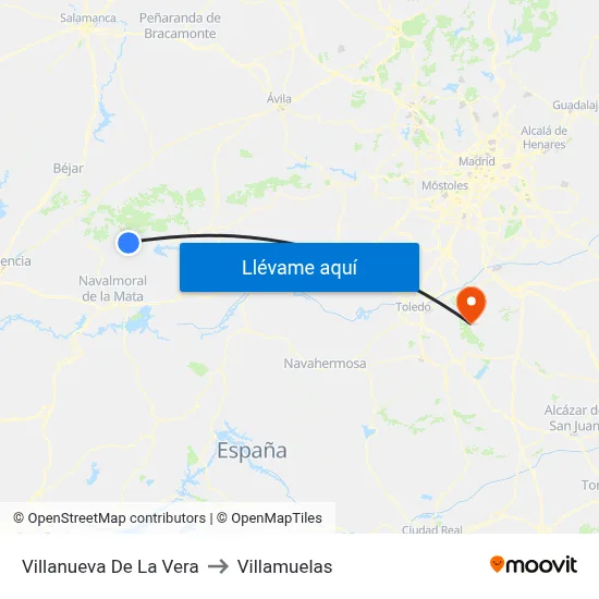 Villanueva De La Vera to Villamuelas map