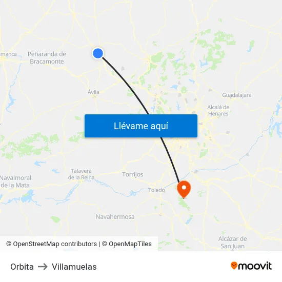 Orbita to Villamuelas map