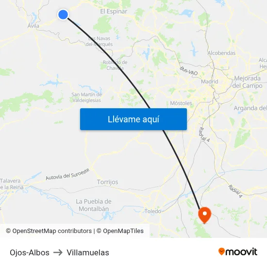 Ojos-Albos to Villamuelas map