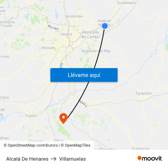Alcalá De Henares to Villamuelas map