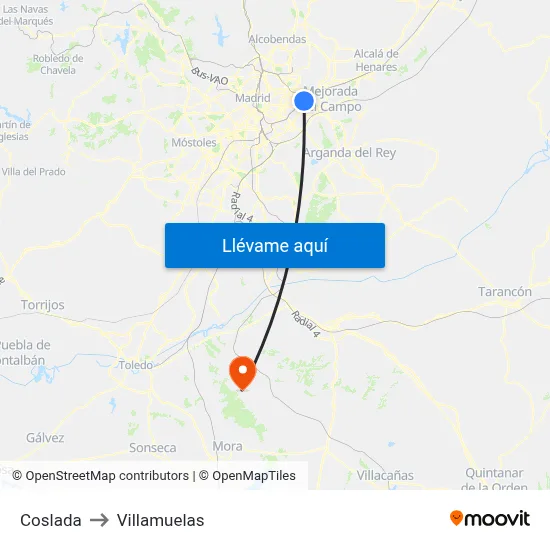 Coslada to Villamuelas map