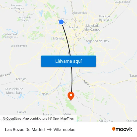 Las Rozas De Madrid to Villamuelas map