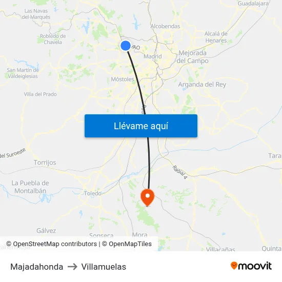 Majadahonda to Villamuelas map