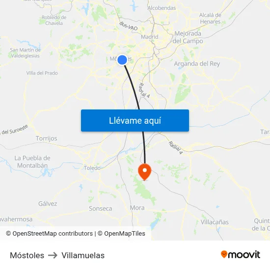 Móstoles to Villamuelas map