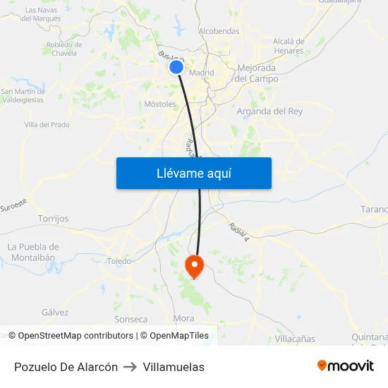 Pozuelo De Alarcón to Villamuelas map