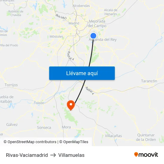 Rivas-Vaciamadrid to Villamuelas map