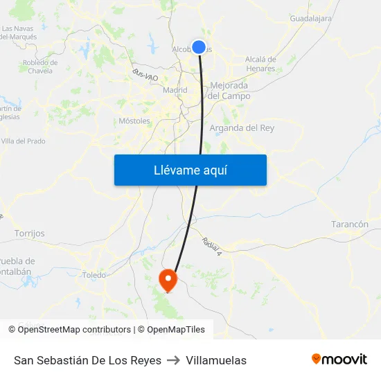 San Sebastián De Los Reyes to Villamuelas map