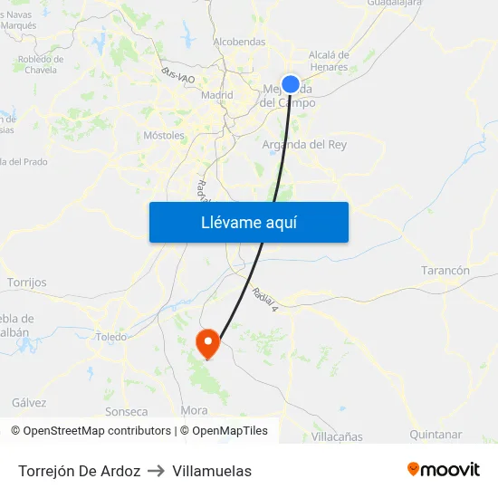 Torrejón De Ardoz to Villamuelas map