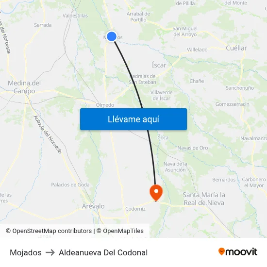 Mojados to Aldeanueva Del Codonal map