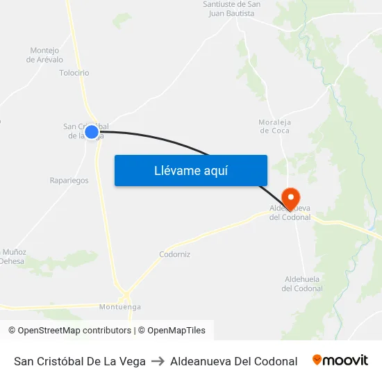 San Cristóbal De La Vega to Aldeanueva Del Codonal map