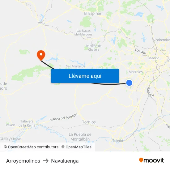 Arroyomolinos to Navaluenga map