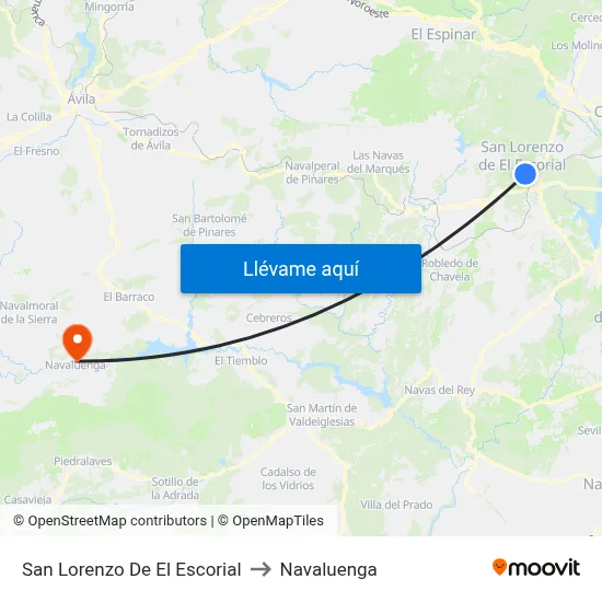 San Lorenzo De El Escorial to Navaluenga map