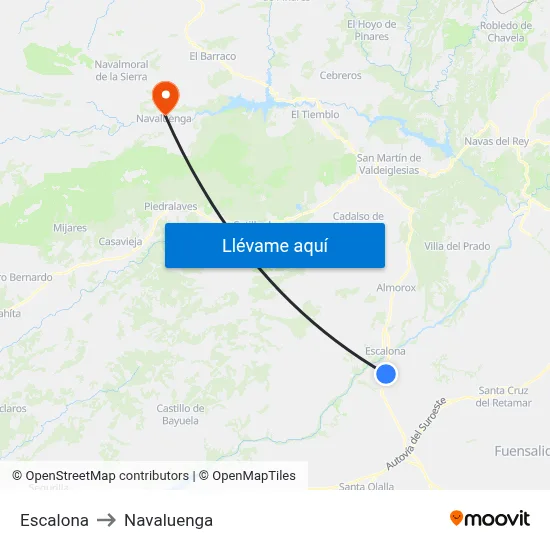 Escalona to Navaluenga map