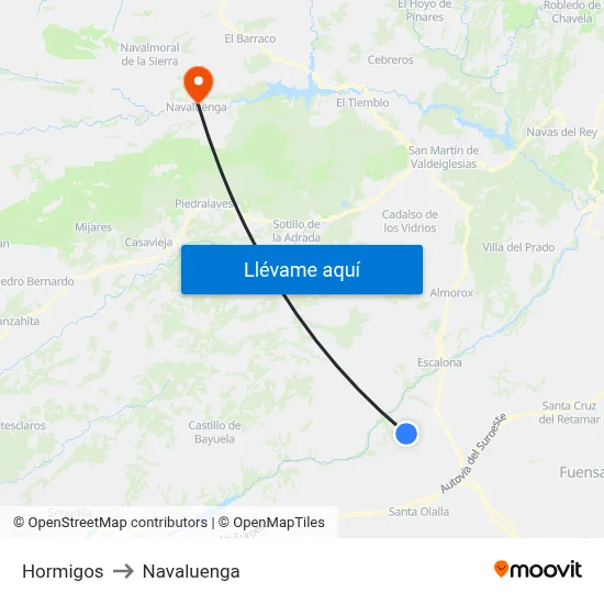 Hormigos to Navaluenga map