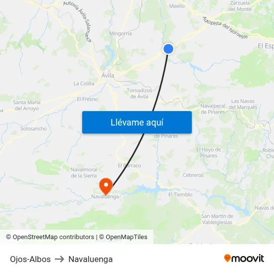 Ojos-Albos to Navaluenga map