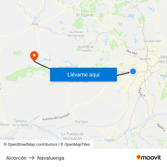 Alcorcón to Navaluenga map