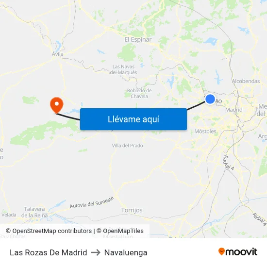 Las Rozas De Madrid to Navaluenga map