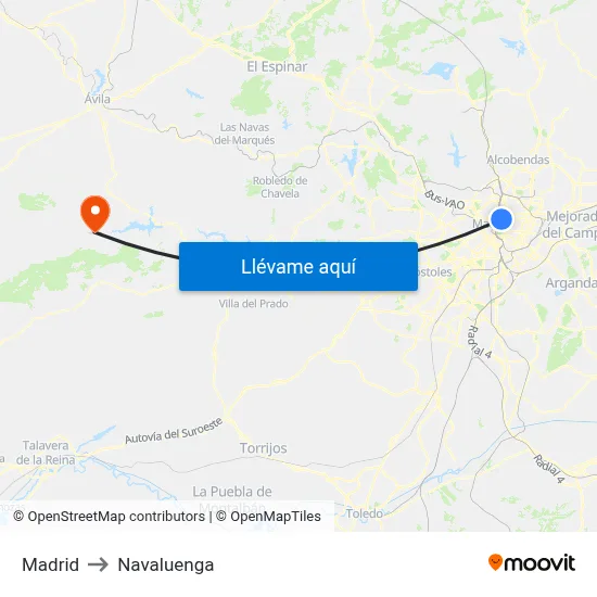 Madrid to Navaluenga map