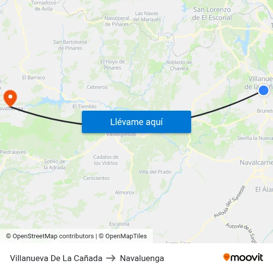 Villanueva De La Cañada to Navaluenga map